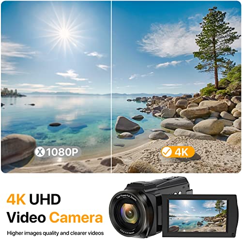 Aquin 4K Video Camera Cam cored 48-125 MP Ultra HD Wifi Vlogging 16X Digital Camera for YouTube with Microphone 6-Axis Anti-Shake IR Night Vision Video Recorder(2023 Newest 4K Plus)
